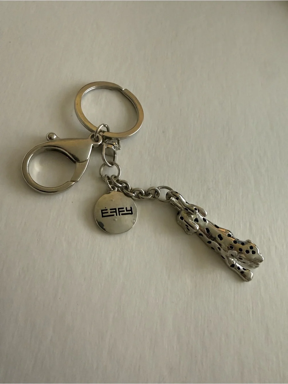 EFFY Since 1979 Silver Tone Leopard Panther Crystal Keychain Bag Charm